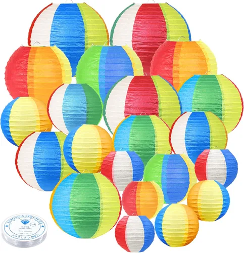 Miniatura 24 de 21 linternas de papel decorativas para fiestas, 4/6/8/10 pulgadas, linternas de papel colgantes chinas redondas para bodas, cumpleaños, baby shower