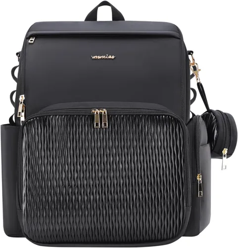 Miniatura 10 de Elegante bolsa de pañales para bebé, bolsa de bebé con cambiador, funda para chupete y correas para cochecito, mochila grande para pañales