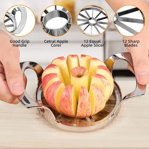 Miniatura 3 de Cortador de manzana con 12 cuchillas extra grande y resistente de acero inoxidable, apto para lavavajillas, fácil de usar, cortador de manzana