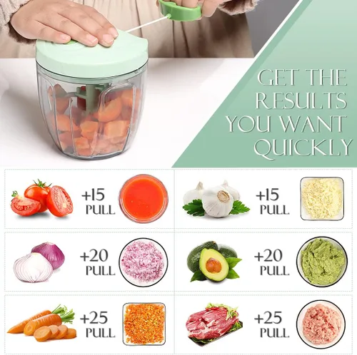 Miniatura 2 de Ourokhome Molinillo de ajo, picador de cebolla, procesador manual 2 en 1, portátil y rápido, con cuerda, para verduras, jengibre, frutas, frutos