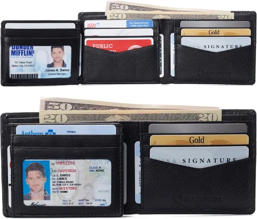 Miniatura 2 de Alpine Swiss RFID - Cartera de piel con 2 compartimentos para documentos de identidad, con ventana dividida, sección para billetes, en caja de regalo