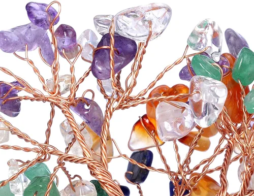 Miniatura 6 de Jovivi Árbol de cristal natural de 7 chakras, cristales curativos crudos, base de fluorita, árbol de dinero bonsái para el hogar, oficina