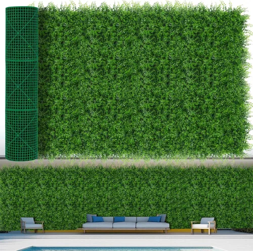 Miniatura 10 de 6 paneles de pared de césped de 20 x 20 pulgadas, fondo de hierba de helecho artificial con protección UV, paneles de boj de plantas de vegetación