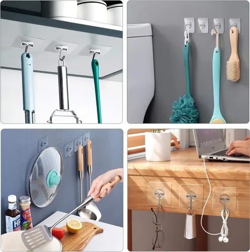 Miniatura 2 de Ganchos de pared extraíbles, ganchos de techo de 13 libras, transparentes, sin costuras, impermeables y a prueba de aceite para cocina, baño