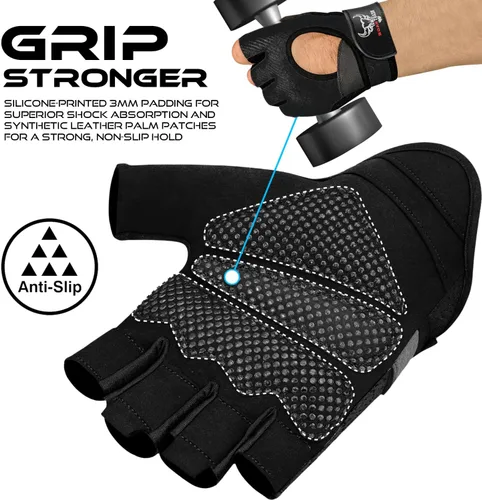 Miniatura 4 de BEAST RAGE Guantes sin dedos para levantamiento de pesas con acolchado de protección en la palma, guantes de gimnasio transpirables y ligeros
