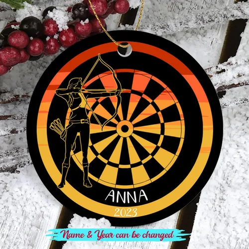 Miniatura 2 de Adorno personalizado de tiro con arco de Navidad 2025, adorno de Navidad con arco y flecha, regalo con nombre de arquero, año, adorno de jugador