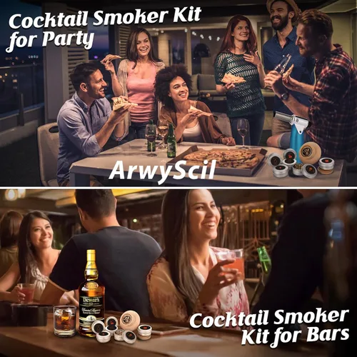 Miniatura 7 de Kit de Ahumador de Cócteles con Antorcha, Kit Infusor a la Antigua para Fiesta, 6 Sabores para Cóctel, Whiskey, Bourbon para Amantes del Ahumador