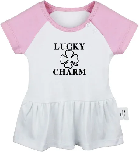Miniatura 4 de iDzn Pack of 2, Lucky Charm & Born Again 2 Funny Print Dresses, Newborn Infant Baby Girls Princess Dress, Cute Ruffle