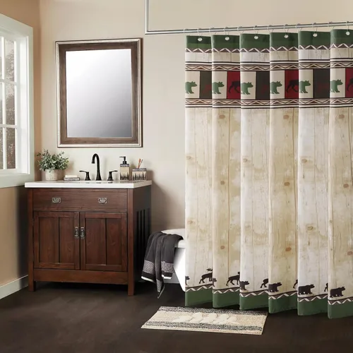 Miniatura 15 de Cortina de ducha de tela, estampado beige y tostado, cortinas de ducha con patrón de damasco bohemio de cachemira para baño, cortinas de baño Hudson