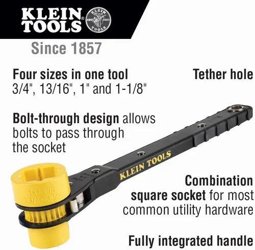 Miniatura 2 de Klein Tools KT151T Lineman's - Llave de trinquete con diseño de perno, 3/4 pulgadas, 13/16 pulgadas, 1 pulgada x 1-1/8 pulgadas, combinación