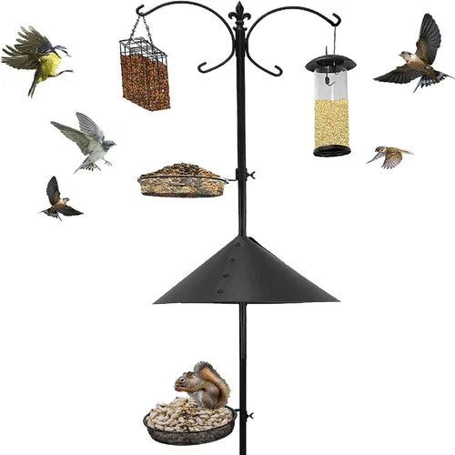 Miniatura 8 de EasyGo Product Pastor gancho a prueba de ardillas, comedero para pájaros silvestres, estación de pájaros salvajes con recubrimiento en polvo, poste