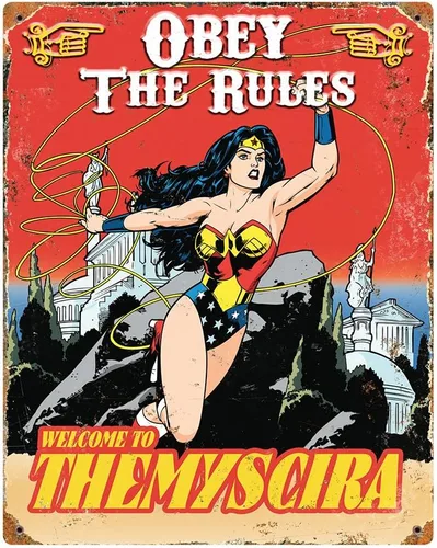 Miniatura 4 de Party Animal DC Comics - Letrero de metal en relieve de superhéroe, 14.5 x 11.5 pulgadas, amarillo