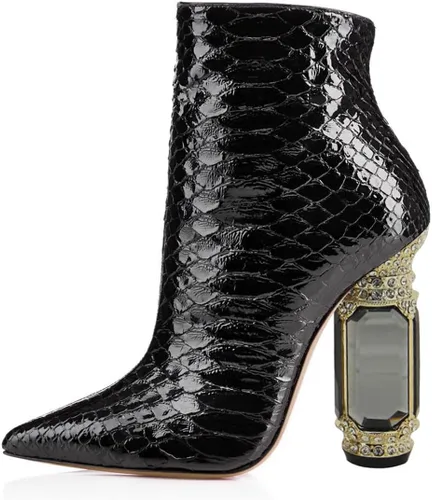 Miniatura 26 de FSJ Botas de tacón alto con punta puntiaguda para mujer, con tacón alto, con cremallera lateral brillante, estilo casual, para uso diario, zapatos