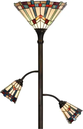 Miniatura 13 de Bieye L10838 Lámpara de pie Tiffany estilo flamenca con vitral y luces laterales para lectura, 177.8 cm de alto (Llama, Rojo)