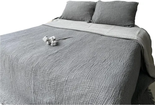 Miniatura 3 de Manta de muselina 100% algodón, colcha de 4 capas, funda de cama suave de muselina de algodón turco, colcha reversible, gris antracita