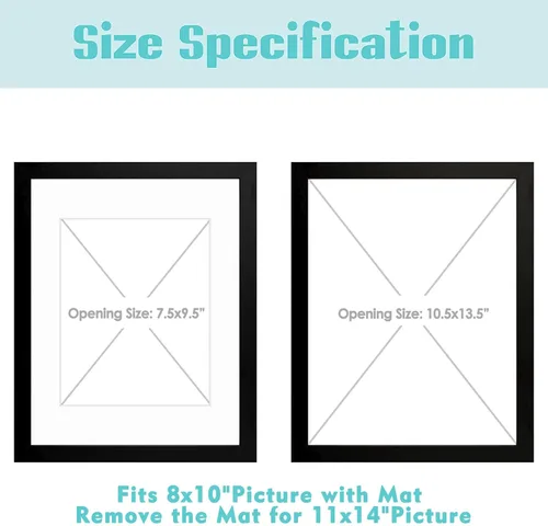 Miniatura 4 de Frametory, Marco de fotos de 11 x 14 pulgadas con paspartú para fotos de 8 x 10 pulgadas, moldeado ancho de vidrio de alta definición, accesorios