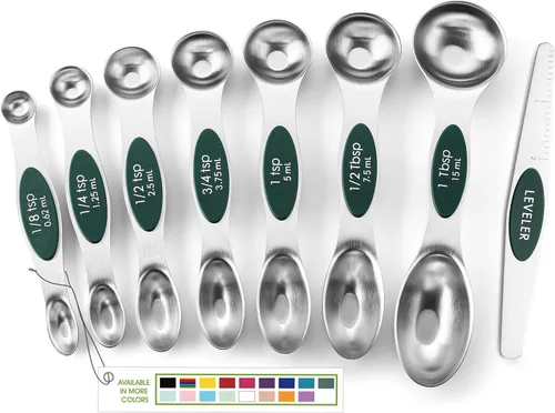 Miniatura 47 de Spring Chef Juego de 8 cucharas magnéticas de medición de acero inoxidable con nivelador, juego de cucharaditas y cucharas de mesa de doble cara