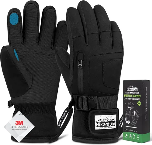 Hikenture Ski Gloves Snow Gloves for Men&Women, 3M Thinsulate Waterproof Snowboard Gloves, Insulated Touchscreen Snowmobile Gloves for Cold Weather,