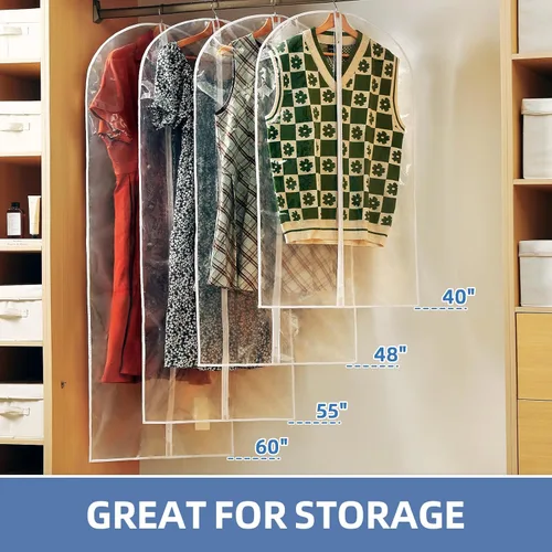 Miniatura 2 de Bolsas de ropa transparentes de 40" para colgar ropa, 12 paquetes de bolsas de traje para almacenamiento de clóset, bolsas de traje impermeables