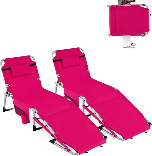 Miniatura 17 de Goplus Silla de bronceado con agujeros para brazos faciales, silla portátil para tomar el sol con respaldo de 4 niveles y almohada para la cabeza