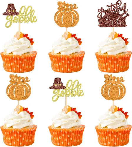 Miniatura 11 de 24 adornos para cupcakes de calabaza con purpurina, decoraciones de baby shower, tema de cosecha de otoño, suministros para fiestas de cumpleaños