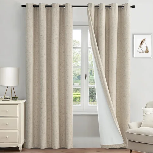 MIULEE Cortinas 100% opacas con textura de lino para dormitorio, 84 pulgadas de largo, color beige, con aislamiento térmico, cortinas opacas con