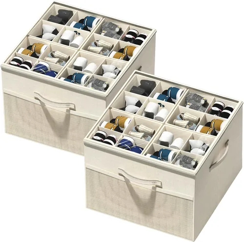 Aokeyee Organizador de zapatos para armario, paquete de 2 cajas organizadoras plegables de zapatos con divisores ajustables y cubierta transparente,
