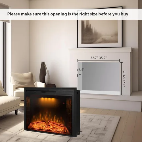 Miniatura 2 de Insertos de chimenea eléctrica de 36 pulgadas, calentador eléctrico de pared empotrado y construido con sonido crepitante de fuego, luz superior