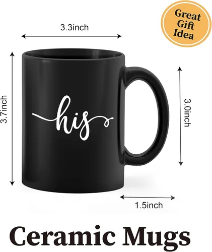 Miniatura 5 de Kunlisa Juego de tazas de café para él y ella, regalo de compromiso de boda para parejas, recién casados, marido y esposa, tazas a juego para negro