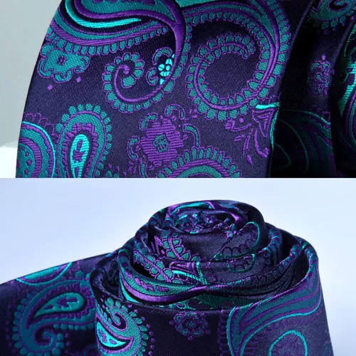 Miniatura 83 de HISDERN Corbatas para hombre, corbata de cachemira y bolsillo cuadrado tejido clásico floral para hombre, corbata de fiesta de boda