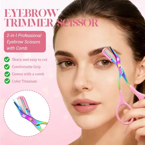 Miniatura 2 de Tijeras de corte de cejas, cortador de precisión de acero inoxidable, maquillaje de depilación, tijeras profesionales 2 en 1 con peine, herramienta