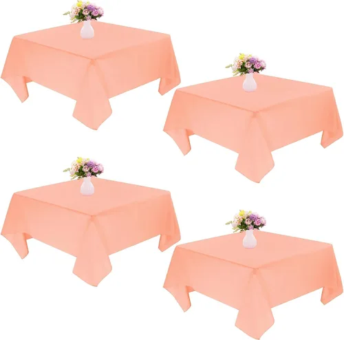 Miniatura 19 de Paquete de 4 manteles cuadrados de mesa de 52 x 52 pulgadas, mantel negro lavable a máquina, tela de poliéster, cubierta de mesa para comedor