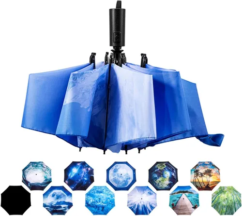 Miniatura 72 de LANBRELLA Paraguas plegable inverso compacto paraguas de viaje a prueba de viento automático
