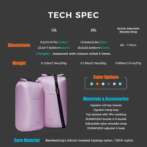 Miniatura 5 de Bee Nesting Juego de bolsas secas ultraligeras para mochileros, saco seco impermeable para camping, senderismo, motocicleta, saco de cosas ligeras