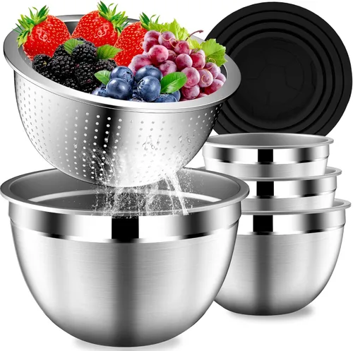 Miniatura 14 de DUTZUN Stainless Steel Mixing Bowls with Airtight Lids Set of 5, Black Best Kitchen Gifts for Mixing, Baking, Prep, Salads, Serving, Cooking