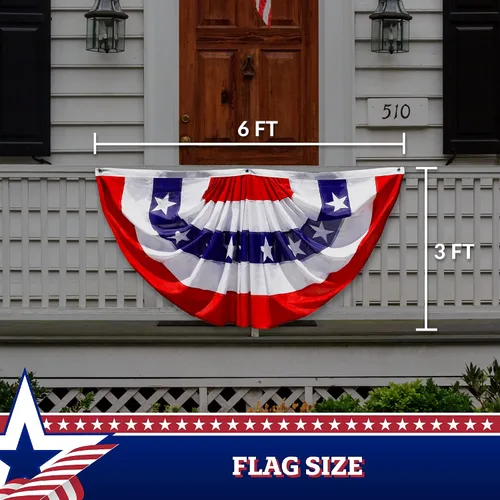 Miniatura 7 de G128 Paquete de 2: bandera de abanico plisada de Estados Unidos, 3 x 6 pies, banderas decorativas del 4 de julio impresas con cabecera de lona