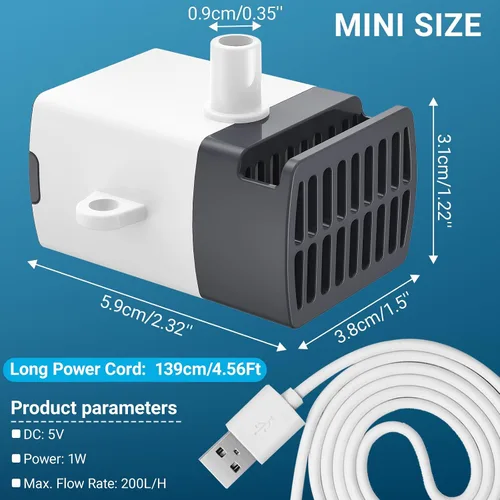Miniatura 2 de Moonorange Mini bomba de agua sumergible, bomba de agua ultra silenciosa, 200 l/h, para tanque de tortuga, fuentes, acuarios (1 W, 52 GPH)