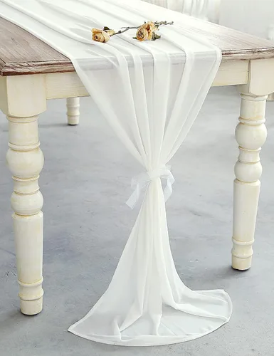 Miniatura 4 de Camino de mesa de boda de gasa blanca de 27 x 216 pulgadas, extra largo de 18 pies, mantel blanco para mesa, decoración rústica de boda, despedida