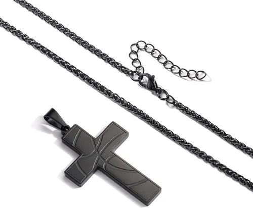 Miniatura 4 de Collar de cruz de baloncesto para niños con versículo bíblico inspirador, cadena colgante de acero inoxidable, joyería deportiva, regalo para hombres
