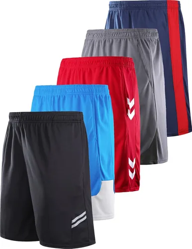 Liberty Imports - 5 paquetes de pantalones cortos de baloncesto para jóvenes y jóvenes, malla de secado rápido, bolsillos para ropa deportiva