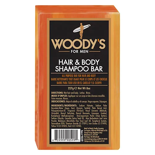 Woody's Barra de champú 2 en 1 para hombre para cabello y cuerpo, fórmula rica y gruesa, acondiciona, nutre, hidrata, para todo tipo de piel, 8 onzas