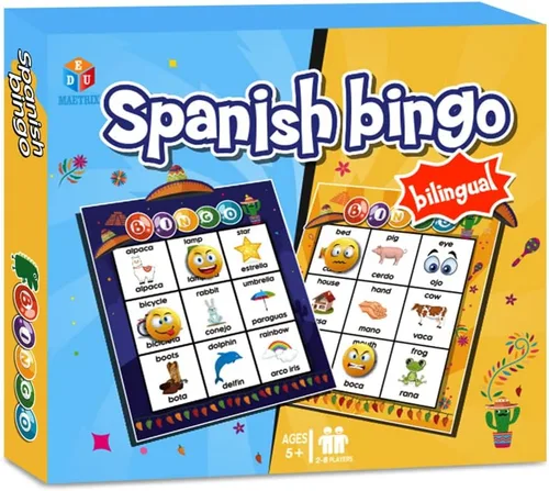 Español Inglés Bingo bilingüe con tarjetas desafiantes Vocabulario Aprendizaje de idiomas Juegos educativos de lectura para niños a partir de 5 años