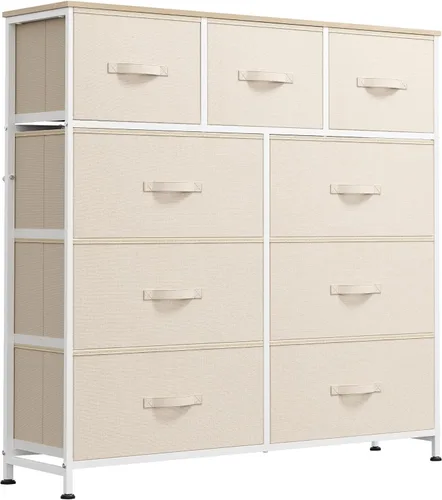 Miniatura 8 de WLIVE Cajonera de tela de 9 cajones, torre de almacenamiento para dormitorio, pasillo, entrada, armario, unidad organizadora de cajones altos