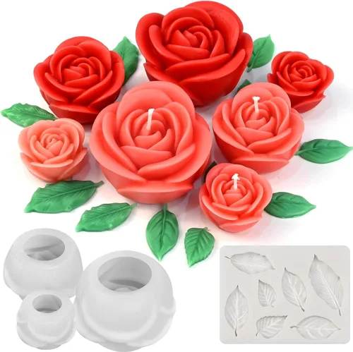 Miniatura 16 de Juego de 3 moldes de vela de peonía para hacer velas, juego de moldes de silicona 3D grandes + medianos + pequeños para fundición de resina epoxi, 3