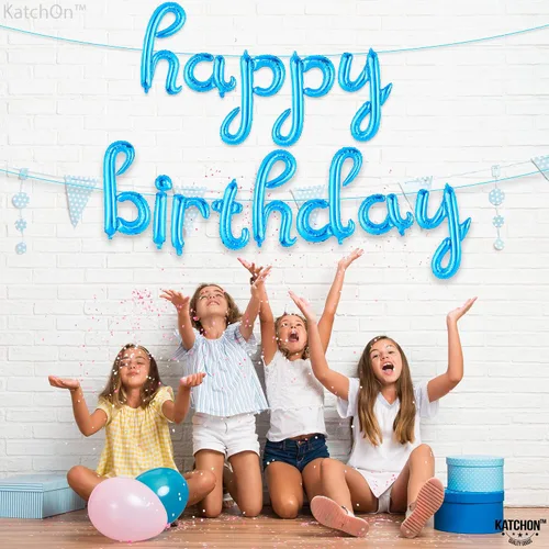 Miniatura 7 de KatchOn, Cartel azul de feliz cumpleaños – Cartel cursivo de feliz cumpleaños de 16 pulgadas, pancarta azul de feliz cumpleaños, decoraciones