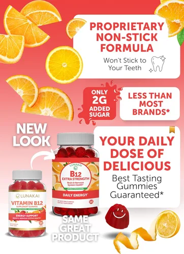 Miniatura 3 de Lunakai Paquete de gomitas de vitamina B12 y vitamina E – Gomitas de 3000 mcg para adultos, apoyo energético y salud ósea, 250 mg 1000 iu