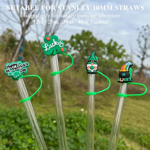 Miniatura 2 de St Patricks - Funda de paja de gnomos de Amreich para Stanley, cubierta de paja verde de 0.394 pulgadas, fundas de paja de silicona Stanley, San