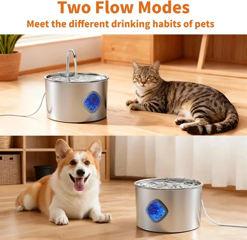 Miniatura 6 de Fuente de agua para gatos de acero inoxidable: fuente para gatos de 108 oz/3.2 L para beber - Fuentes de agua para mascotas para gatos en interiores