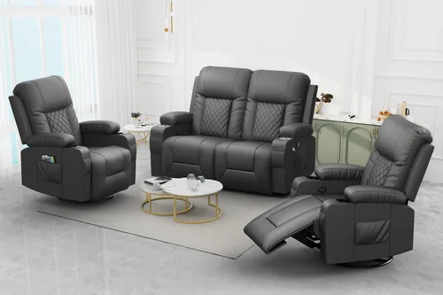 Miniatura 12 de FURNIMAT Sofá reclinable biplaza, sofá reclinable doble de 3 plazas con consola abatible, moderno sofá biplaza de cuero PU para sala de estar/casa