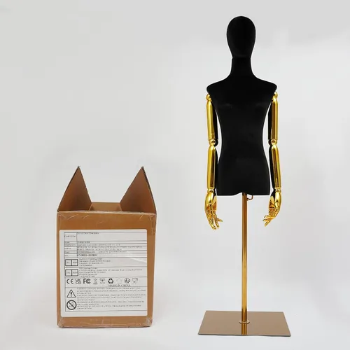 Miniatura 9 de Maniquí femenino de terciopelo con brazos y base dorados, altura ajustable de 59 a 79 pulgadas, soporte de exhibición de medio maniquí